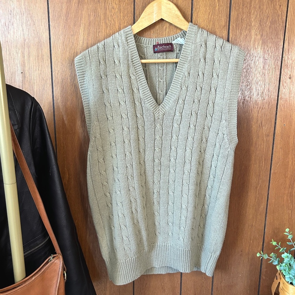 Bachrach Vintage Cable Knit Sweater Vest Mens XL Acrylic Sleeveless Casual